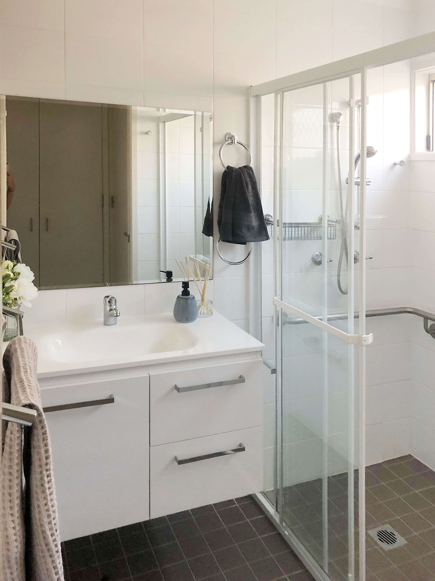 The modern bathroom inside of a retirement unit at Whiddon Redhead, an aged care home in Newcastle, NSW.