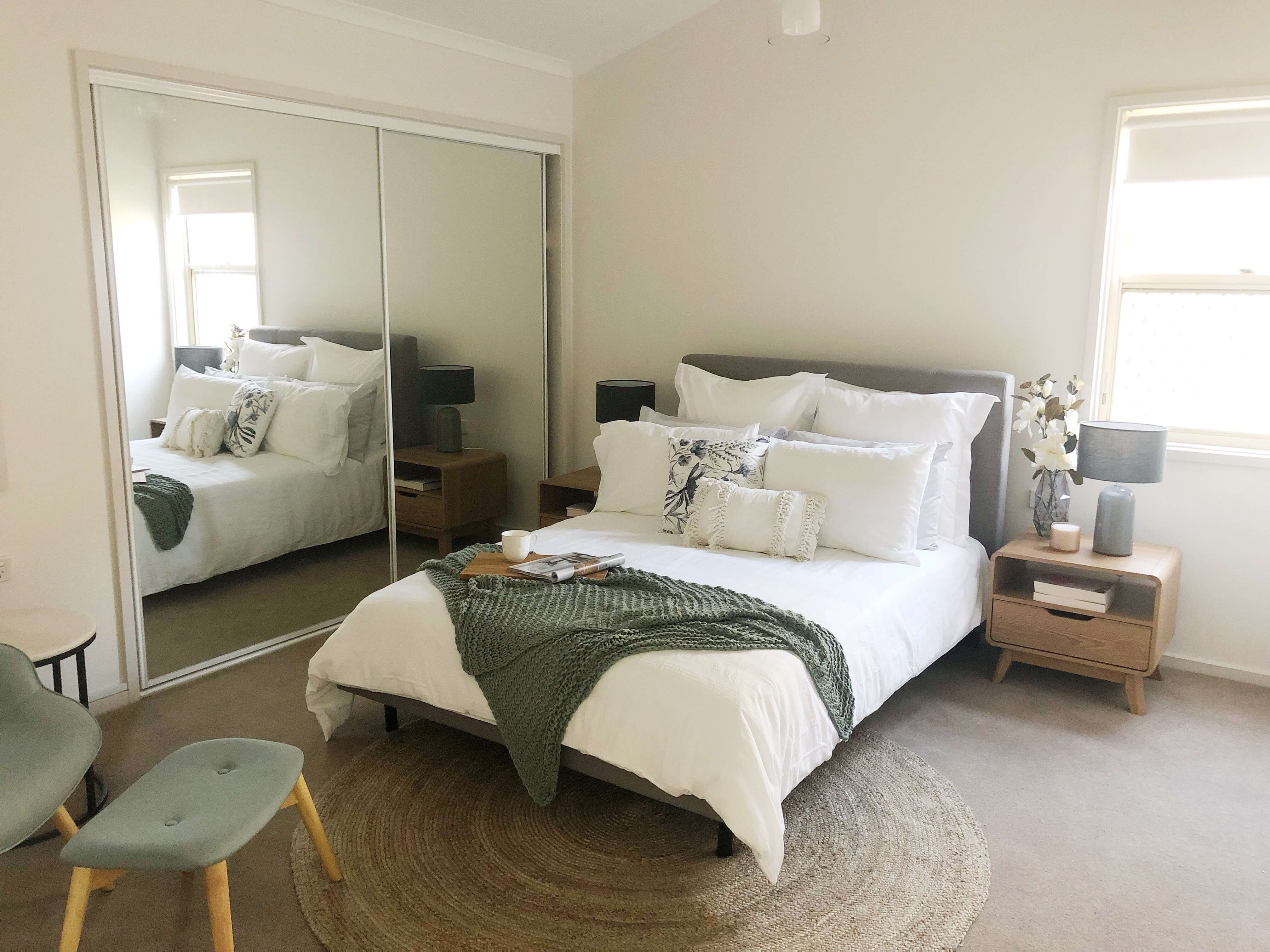 A modern bedroom in Whiddon's Redhead Retirement Village, an aged care home in Newcastle, NSW.