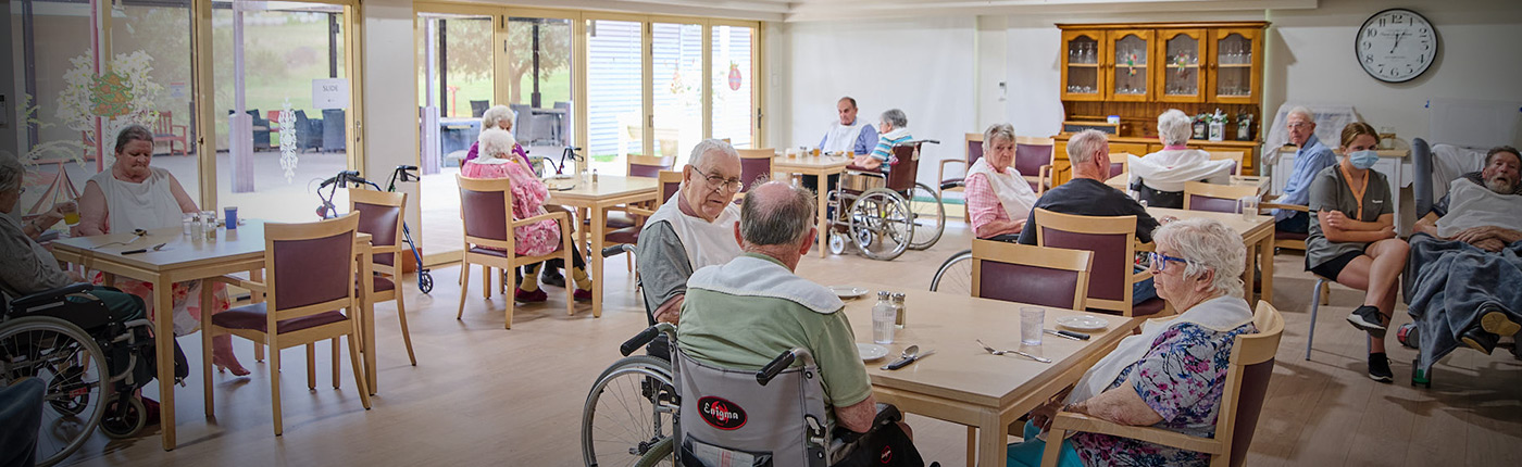 group of residents enjoying morning tea