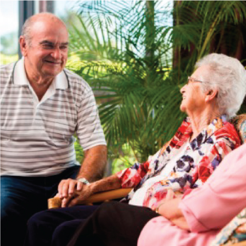 Elderly couple talking